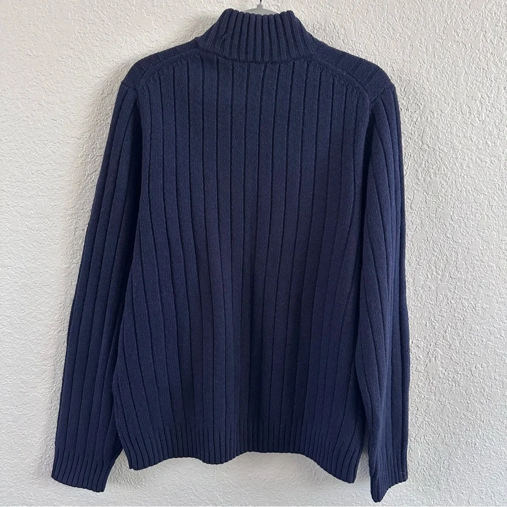 Brooks Brothers Ribbed Mock Neck Henley Wool Sweater Navy Large